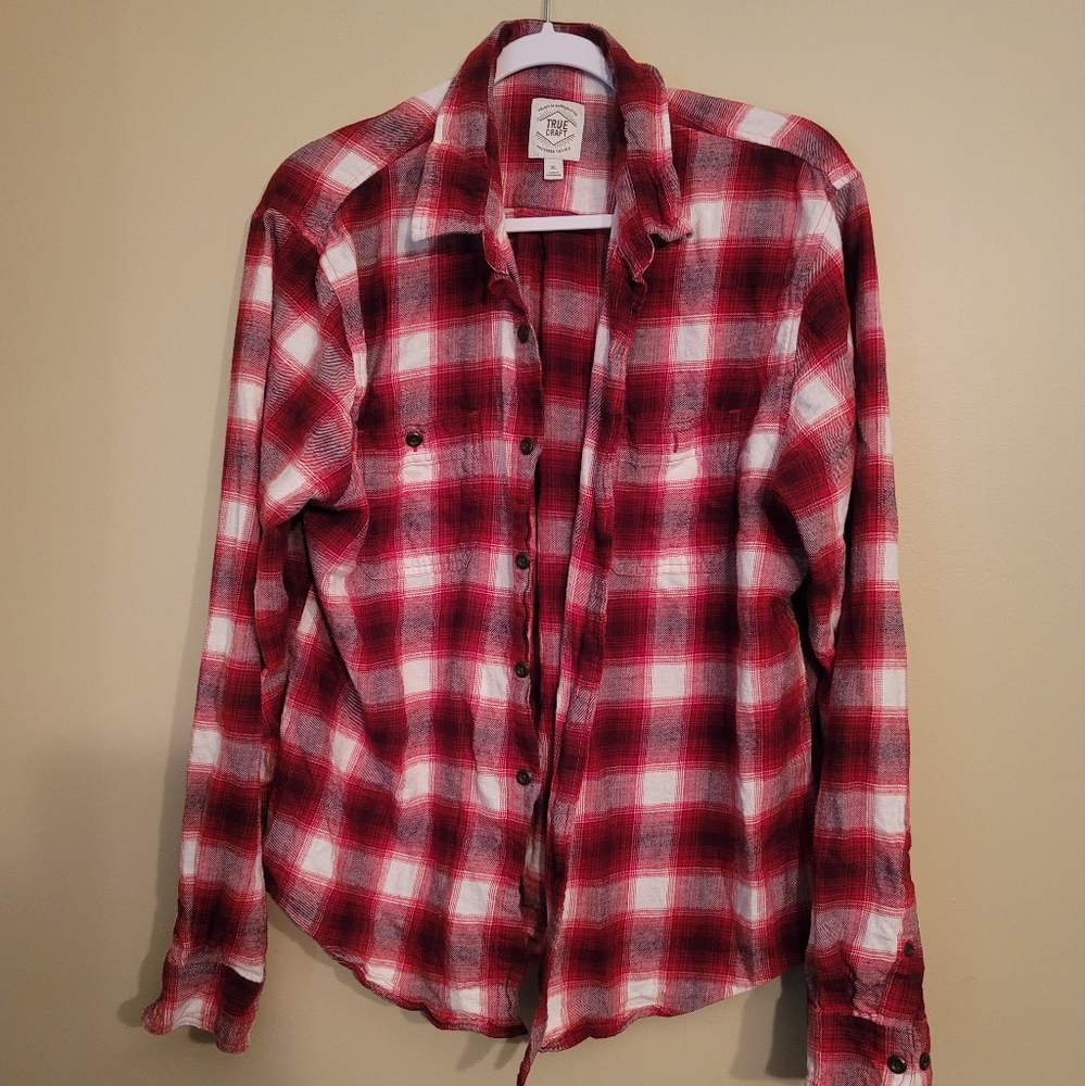 Red and white flannel button down